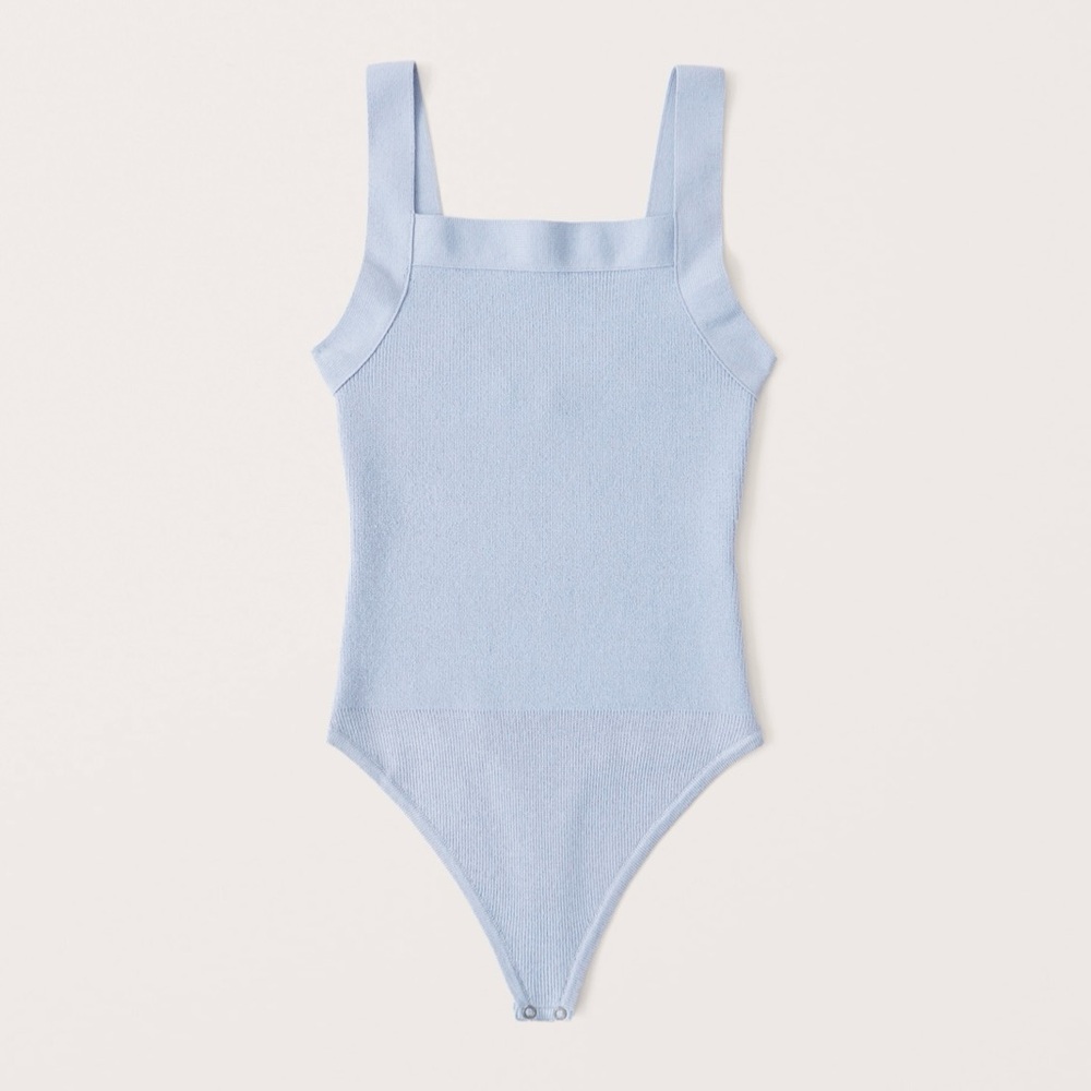 Square Neck Knit Light Blue Bodysuit